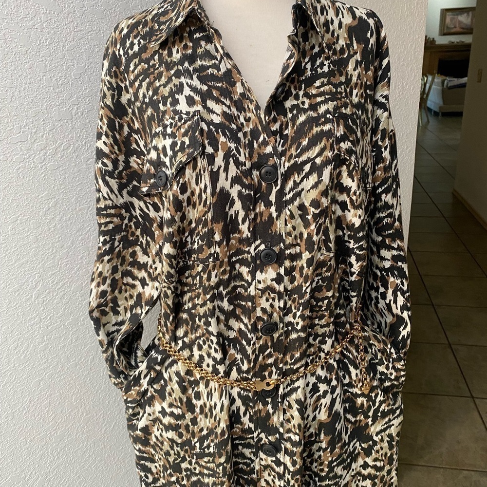ZARA Leopard Print‎ Shirt Dress Small - Picture 5 of 11